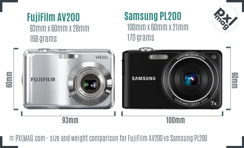 FujiFilm AV200 vs Samsung PL200 size comparison FujiFilm AV200 vs Samsung PL200 size comparison