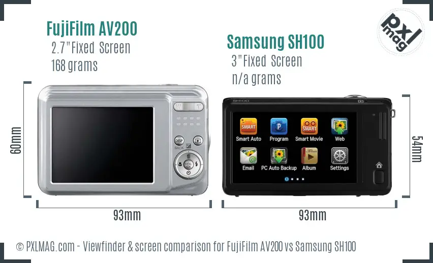 FujiFilm AV200 vs Samsung SH100 Screen and Viewfinder comparison