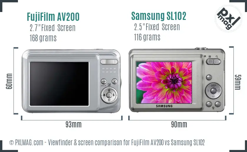 FujiFilm AV200 vs Samsung SL102 Screen and Viewfinder comparison