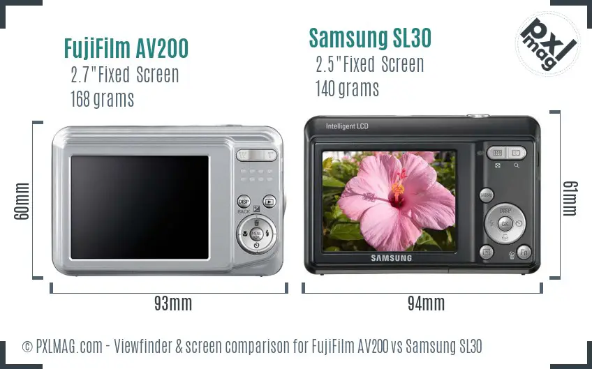 FujiFilm AV200 vs Samsung SL30 Screen and Viewfinder comparison FujiFilm AV200 vs Samsung SL30 Screen and Viewfinder comparison