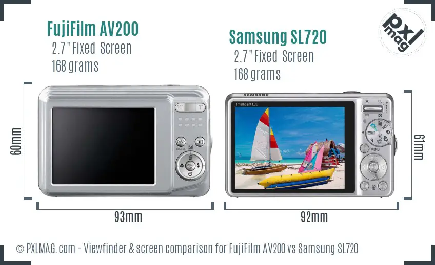 FujiFilm AV200 vs Samsung SL720 Screen and Viewfinder comparison