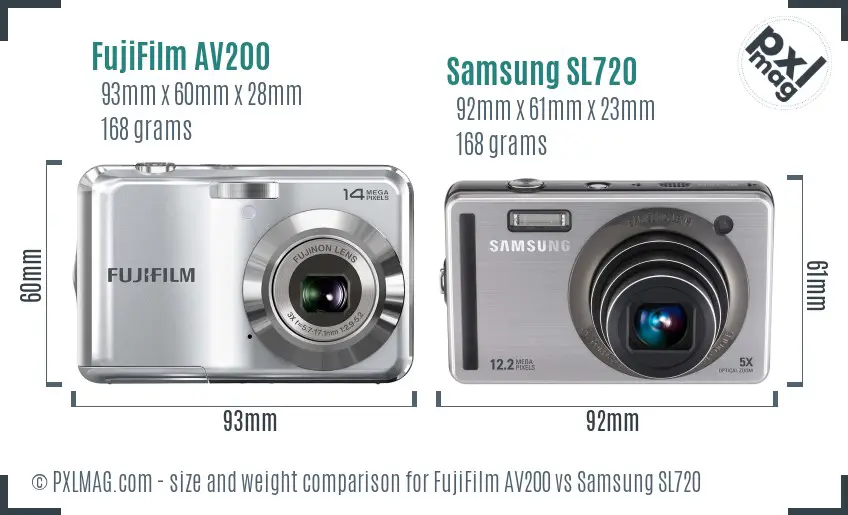 FujiFilm AV200 vs Samsung SL720 size comparison FujiFilm AV200 vs Samsung SL720 size comparison