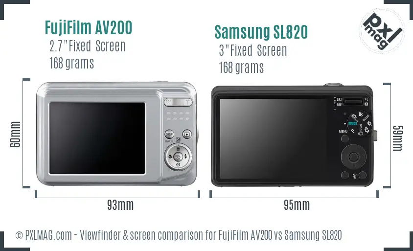 FujiFilm AV200 vs Samsung SL820 Screen and Viewfinder comparison