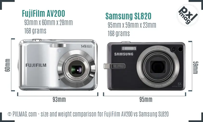 FujiFilm AV200 vs Samsung SL820 size comparison