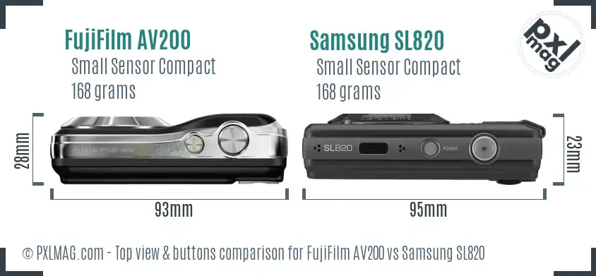 FujiFilm AV200 vs Samsung SL820 top view buttons comparison