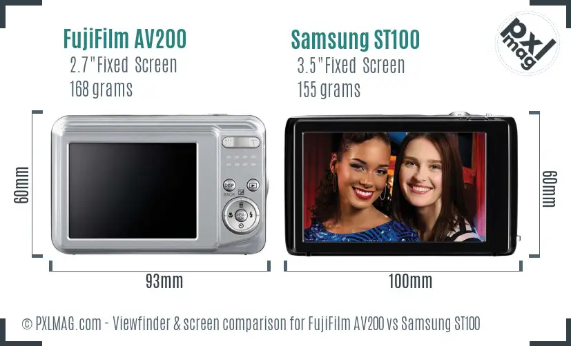 FujiFilm AV200 vs Samsung ST100 Screen and Viewfinder comparison