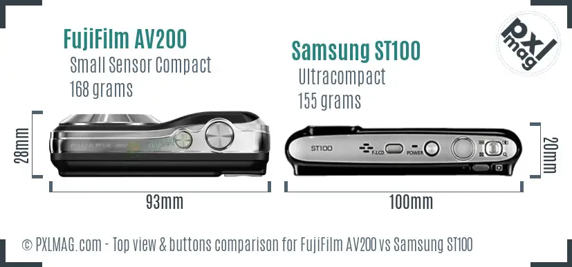 FujiFilm AV200 vs Samsung ST100 top view buttons comparison
