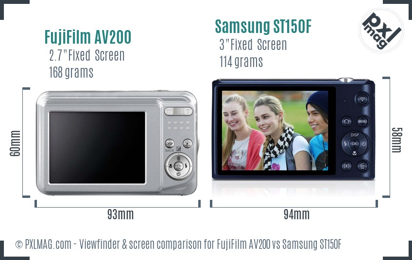 FujiFilm AV200 vs Samsung ST150F Screen and Viewfinder comparison