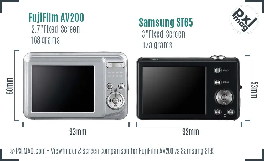 FujiFilm AV200 vs Samsung ST65 Screen and Viewfinder comparison
