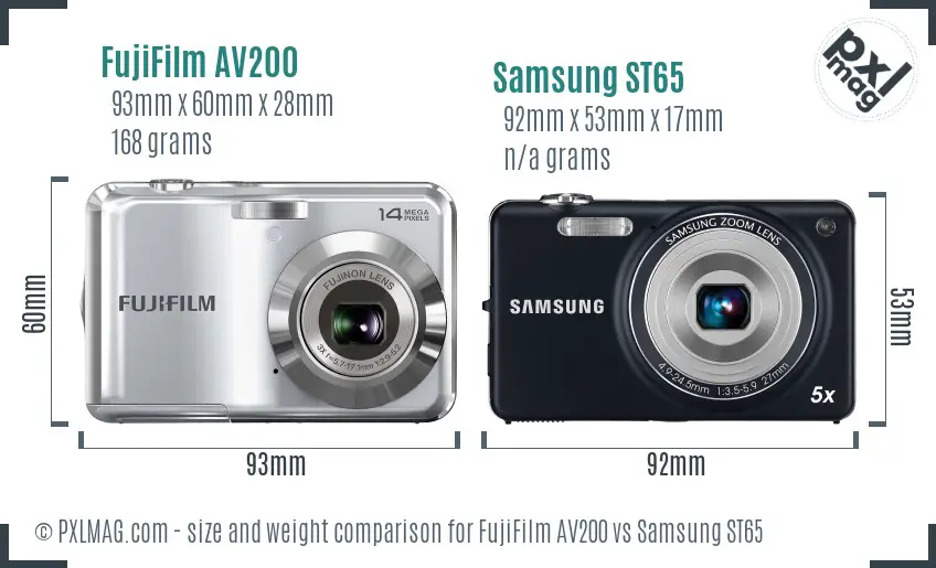 FujiFilm AV200 vs Samsung ST65 size comparison FujiFilm AV200 vs Samsung ST65 size comparison