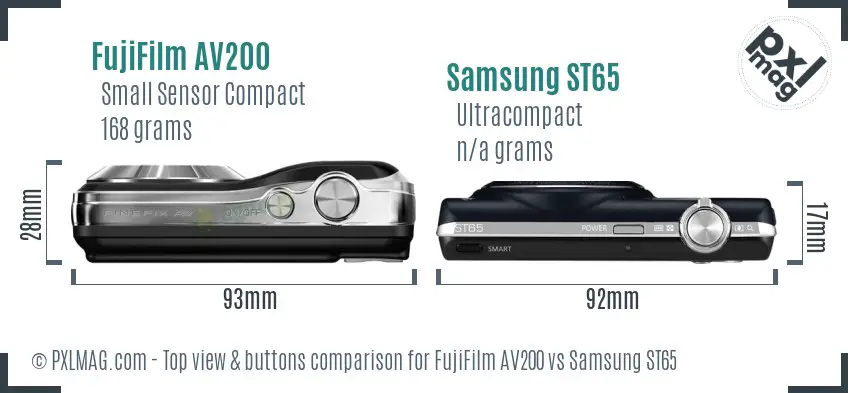 FujiFilm AV200 vs Samsung ST65 top view buttons comparison