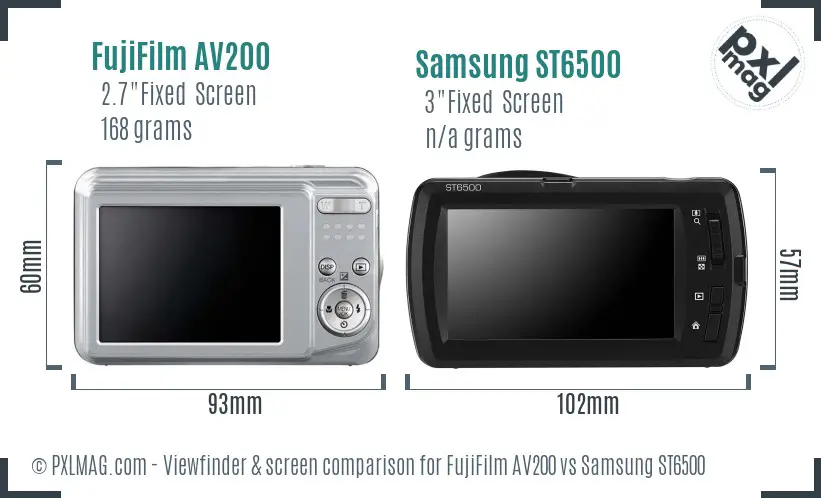 FujiFilm AV200 vs Samsung ST6500 Screen and Viewfinder comparison