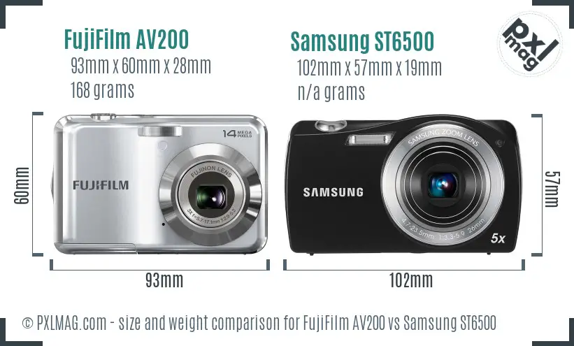 FujiFilm AV200 vs Samsung ST6500 size comparison