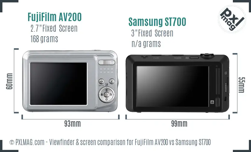 FujiFilm AV200 vs Samsung ST700 Screen and Viewfinder comparison