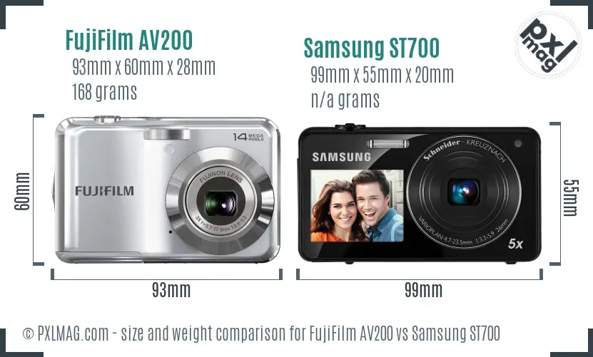 FujiFilm AV200 vs Samsung ST700 size comparison