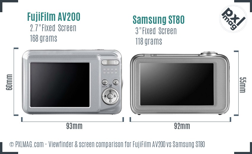 FujiFilm AV200 vs Samsung ST80 Screen and Viewfinder comparison