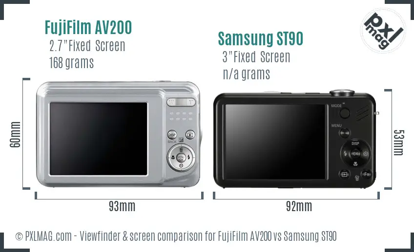 FujiFilm AV200 vs Samsung ST90 Screen and Viewfinder comparison