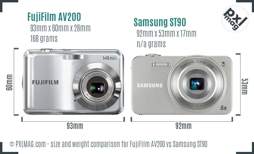 FujiFilm AV200 vs Samsung ST90 size comparison