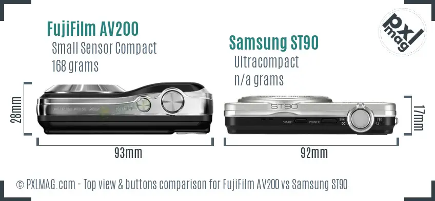 FujiFilm AV200 vs Samsung ST90 top view buttons comparison