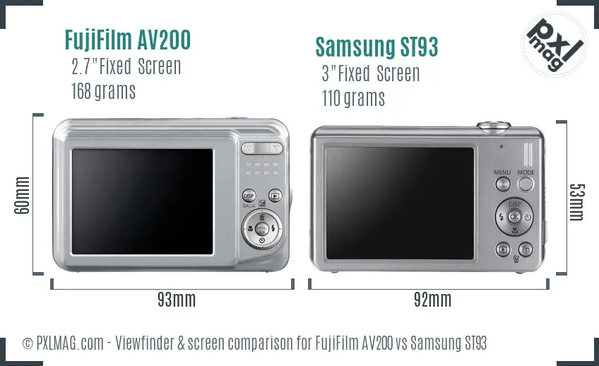 FujiFilm AV200 vs Samsung ST93 Screen and Viewfinder comparison