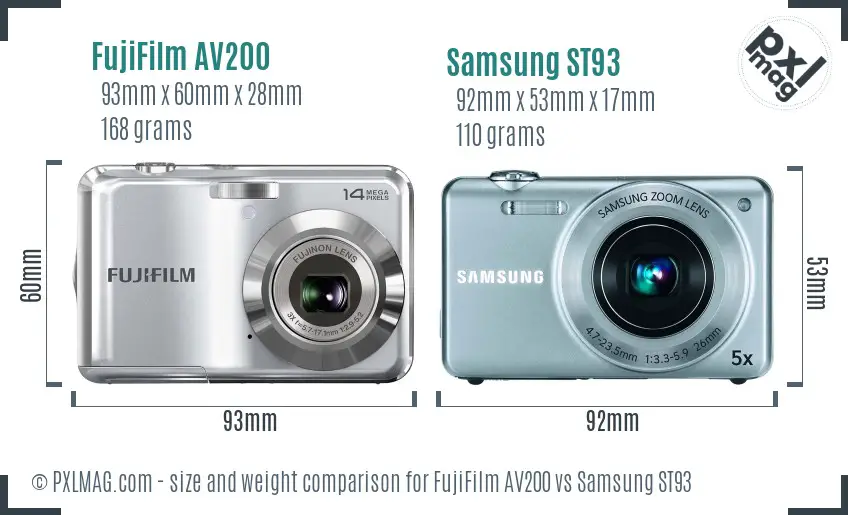 FujiFilm AV200 vs Samsung ST93 size comparison