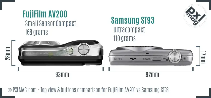 FujiFilm AV200 vs Samsung ST93 top view buttons comparison