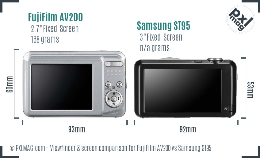 FujiFilm AV200 vs Samsung ST95 Screen and Viewfinder comparison