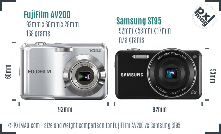 FujiFilm AV200 vs Samsung ST95 size comparison