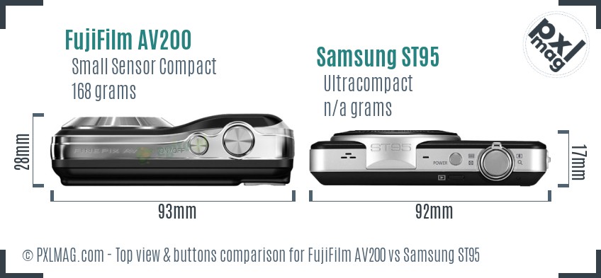 FujiFilm AV200 vs Samsung ST95 top view buttons comparison