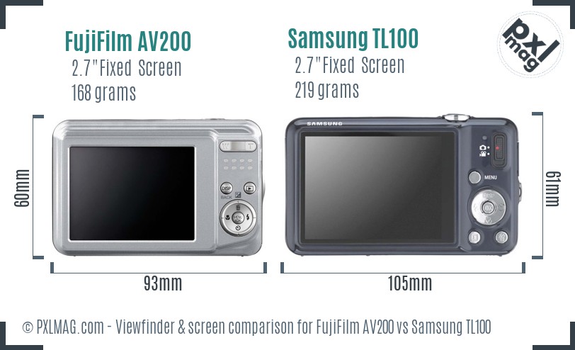 FujiFilm AV200 vs Samsung TL100 Screen and Viewfinder comparison