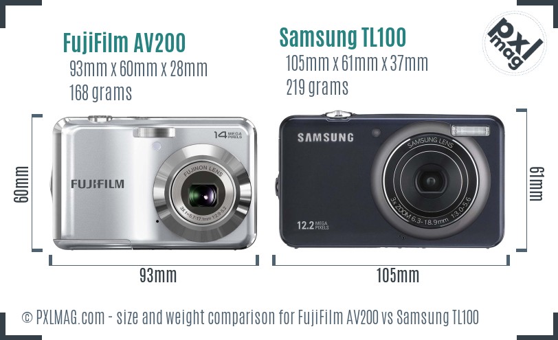FujiFilm AV200 vs Samsung TL100 size comparison