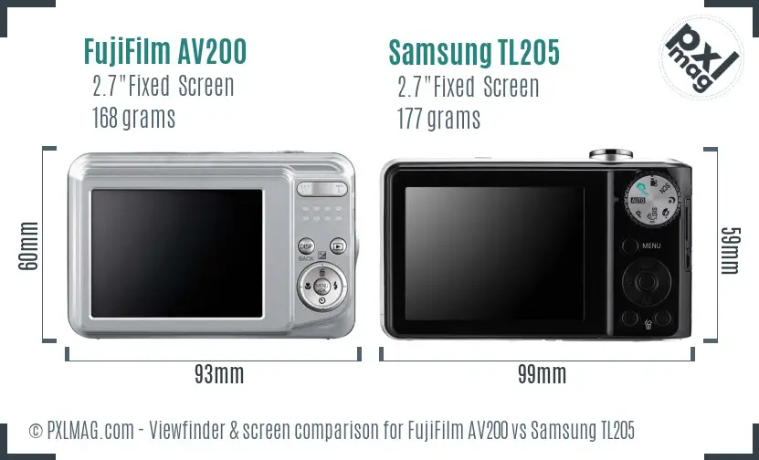 FujiFilm AV200 vs Samsung TL205 Screen and Viewfinder comparison FujiFilm AV200 vs Samsung TL205 Screen and Viewfinder comparison