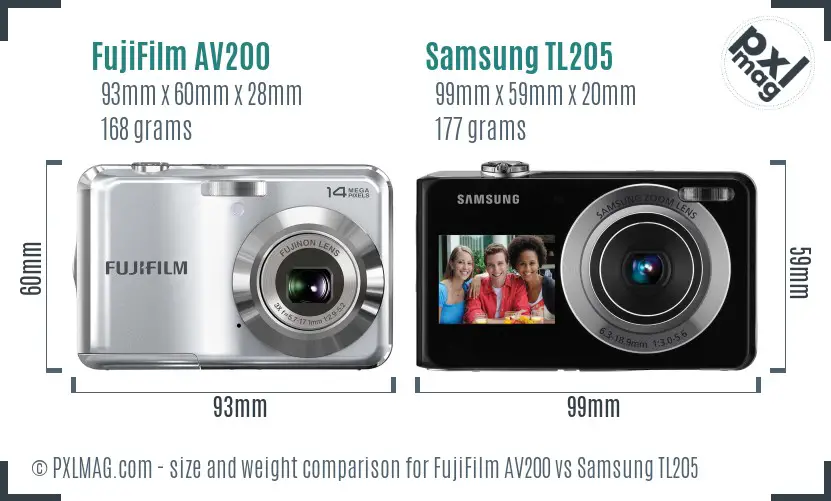 FujiFilm AV200 vs Samsung TL205 size comparison FujiFilm AV200 vs Samsung TL205 size comparison
