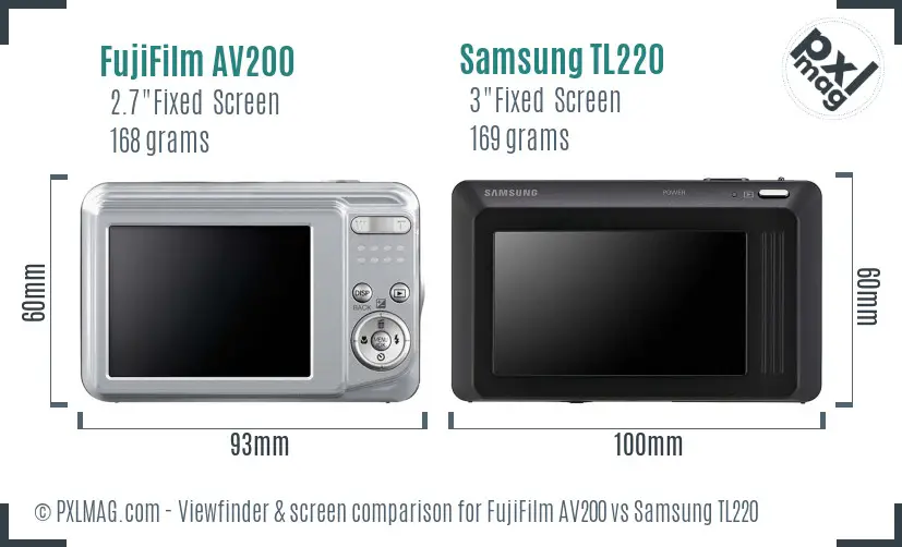 FujiFilm AV200 vs Samsung TL220 Screen and Viewfinder comparison FujiFilm AV200 vs Samsung TL220 Screen and Viewfinder comparison