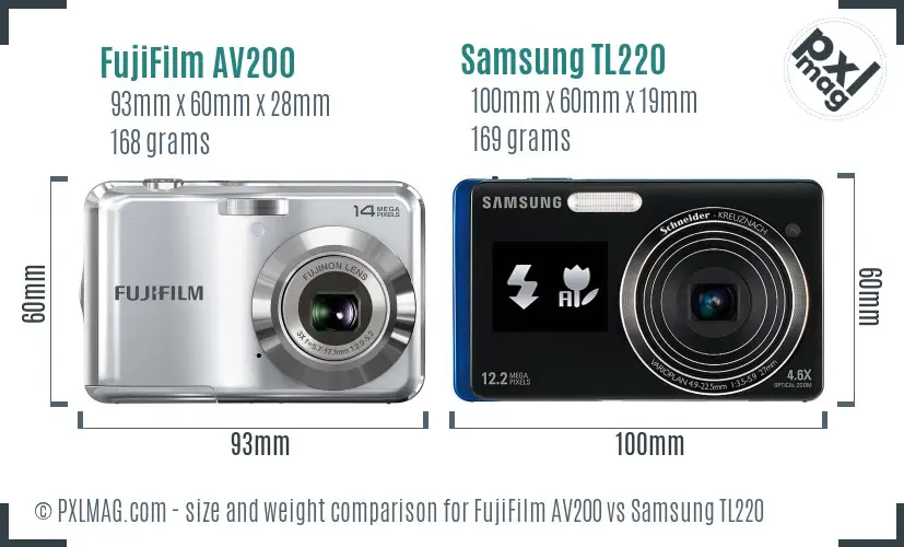 FujiFilm AV200 vs Samsung TL220 size comparison FujiFilm AV200 vs Samsung TL220 size comparison