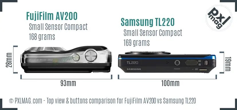 FujiFilm AV200 vs Samsung TL220 top view buttons comparison FujiFilm AV200 vs Samsung TL220 top view buttons comparison