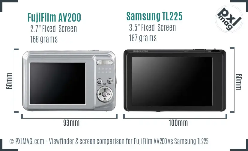 FujiFilm AV200 vs Samsung TL225 Screen and Viewfinder comparison