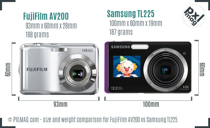 FujiFilm AV200 vs Samsung TL225 size comparison