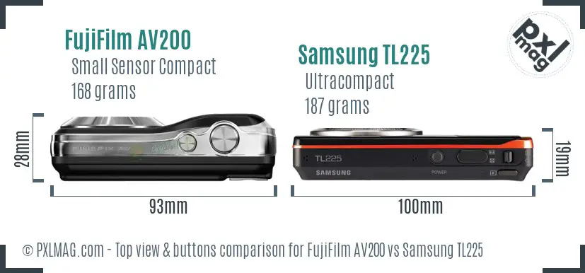 FujiFilm AV200 vs Samsung TL225 top view buttons comparison