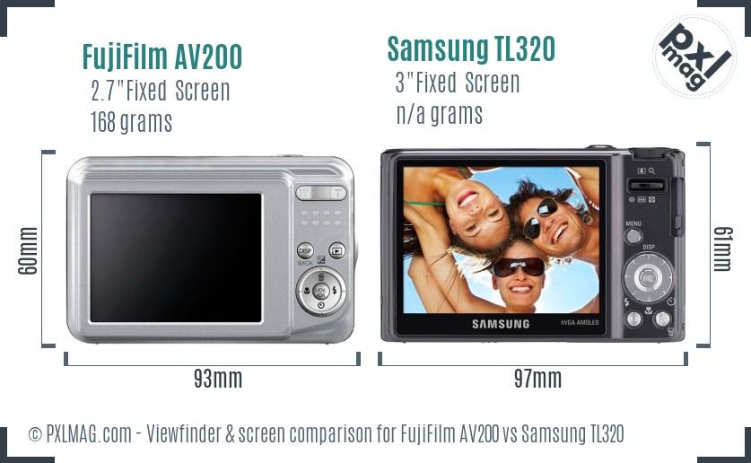 FujiFilm AV200 vs Samsung TL320 Screen and Viewfinder comparison