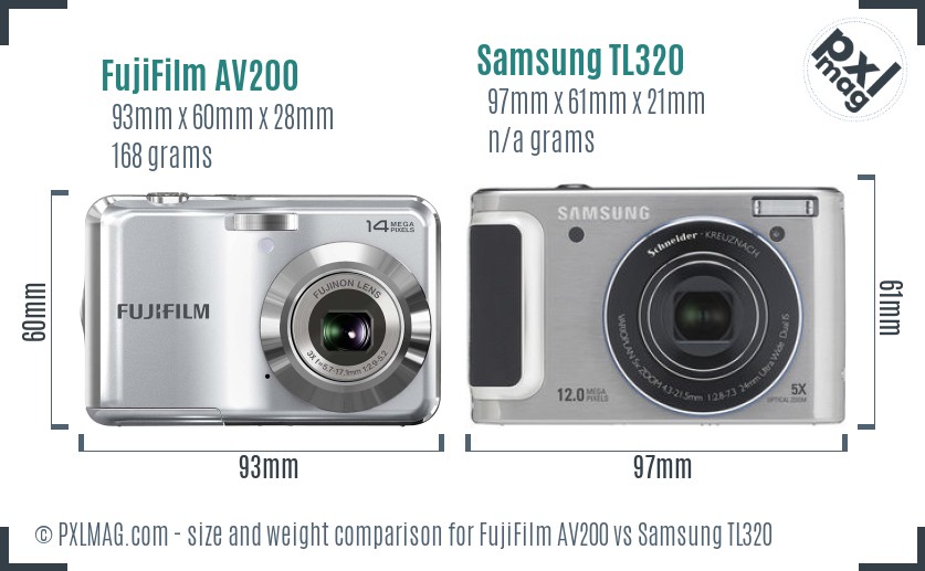 FujiFilm AV200 vs Samsung TL320 size comparison