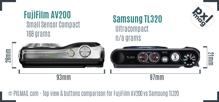 FujiFilm AV200 vs Samsung TL320 top view buttons comparison