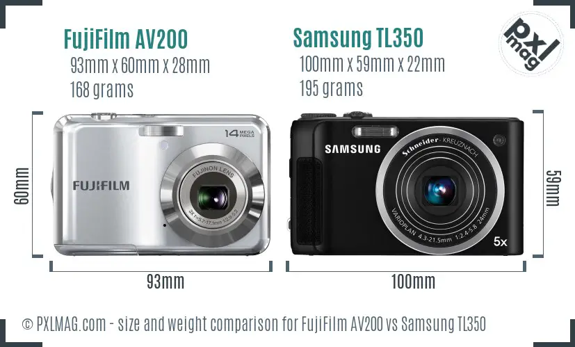 FujiFilm AV200 vs Samsung TL350 size comparison FujiFilm AV200 vs Samsung TL350 size comparison