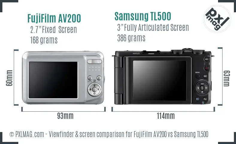 FujiFilm AV200 vs Samsung TL500 Screen and Viewfinder comparison FujiFilm AV200 vs Samsung TL500 Screen and Viewfinder comparison