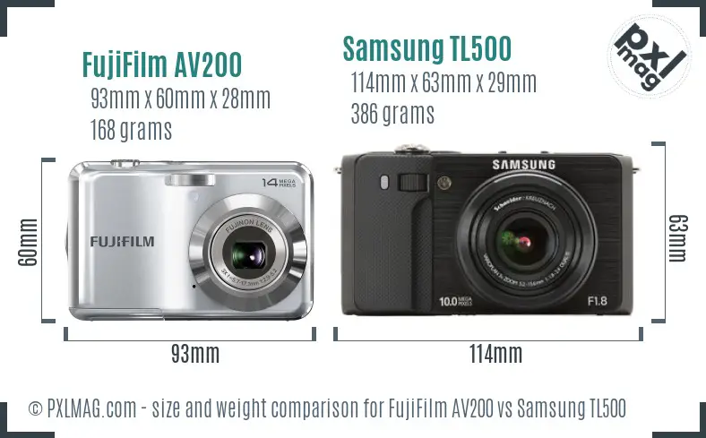 FujiFilm AV200 vs Samsung TL500 size comparison FujiFilm AV200 vs Samsung TL500 size comparison