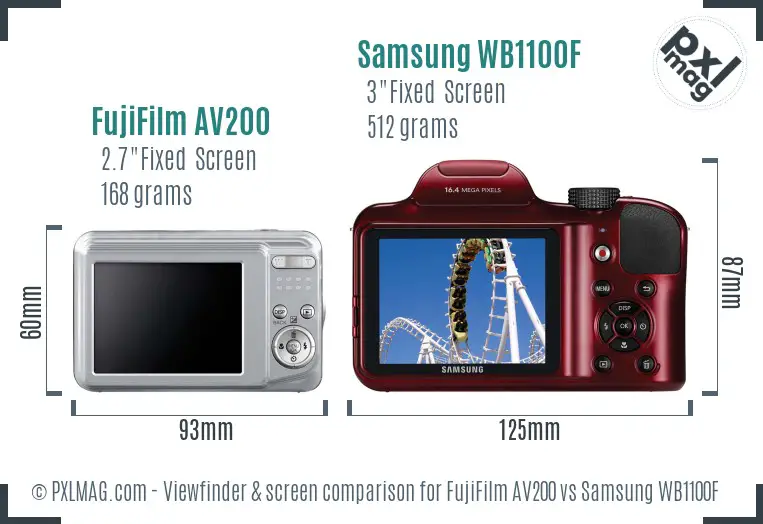 FujiFilm AV200 vs Samsung WB1100F Screen and Viewfinder comparison