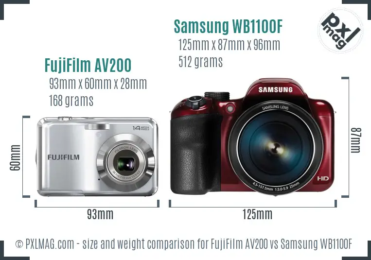 FujiFilm AV200 vs Samsung WB1100F size comparison