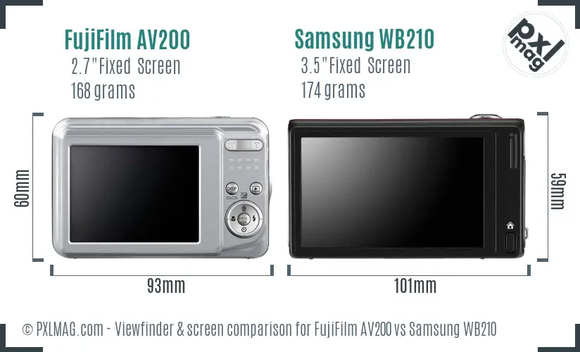 FujiFilm AV200 vs Samsung WB210 Screen and Viewfinder comparison