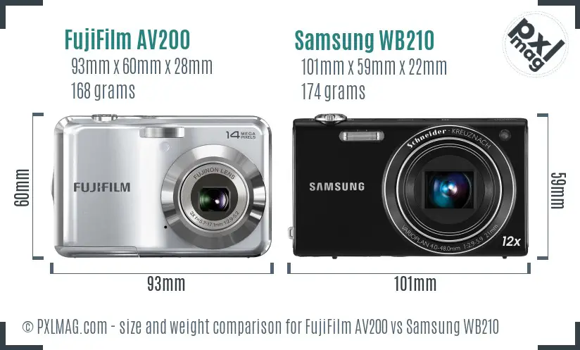 FujiFilm AV200 vs Samsung WB210 size comparison