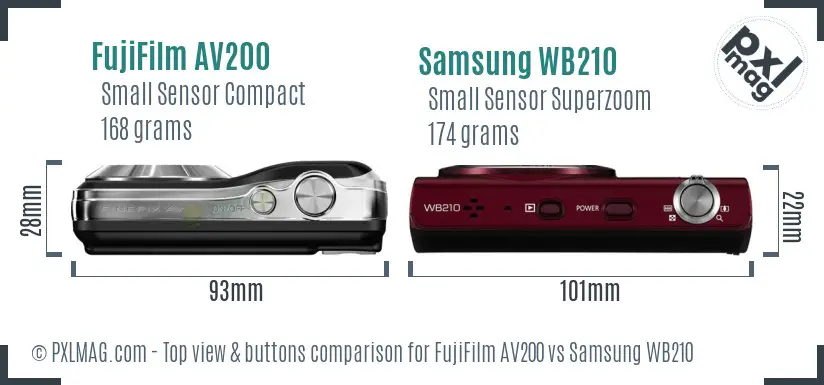 FujiFilm AV200 vs Samsung WB210 top view buttons comparison